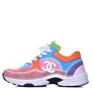 CHANEL Nylon Lambskin Suede Calfskin CC Sneakers